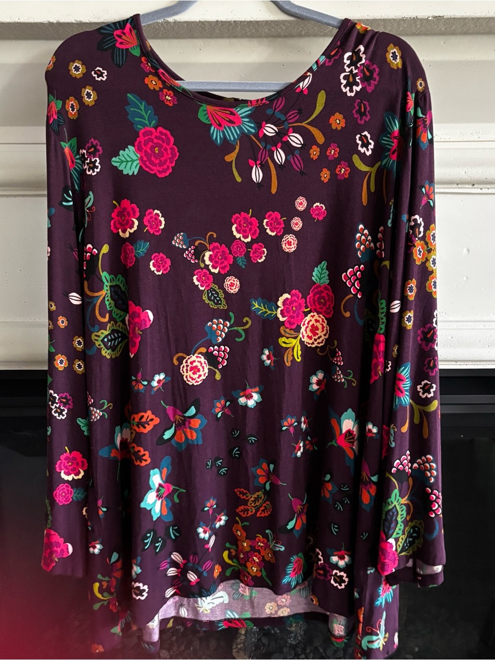 Floral mid-Sleeve Scoop Neck Top - Plum tunic Johnny Was XXL mint condition soft